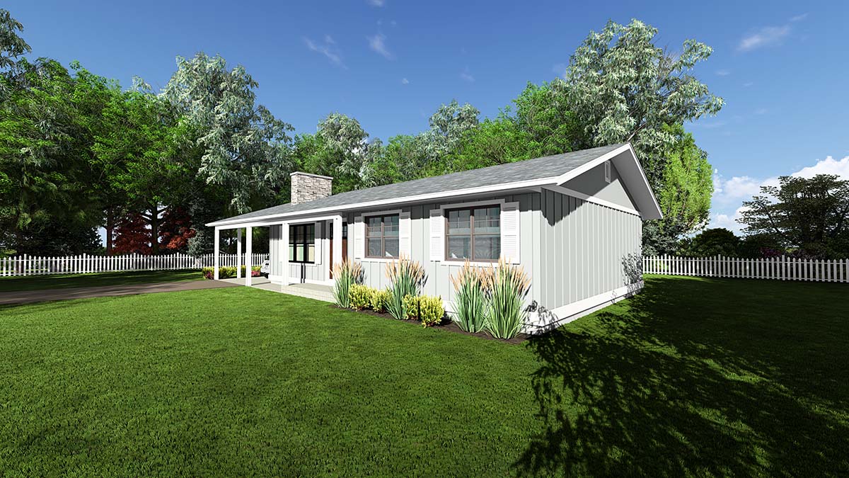 Bungalow, Country, Farmhouse, One-Story, Ranch Plan with 1273 Sq. Ft., 3 Bedrooms, 2 Bathrooms, 1 Car Garage Picture 2