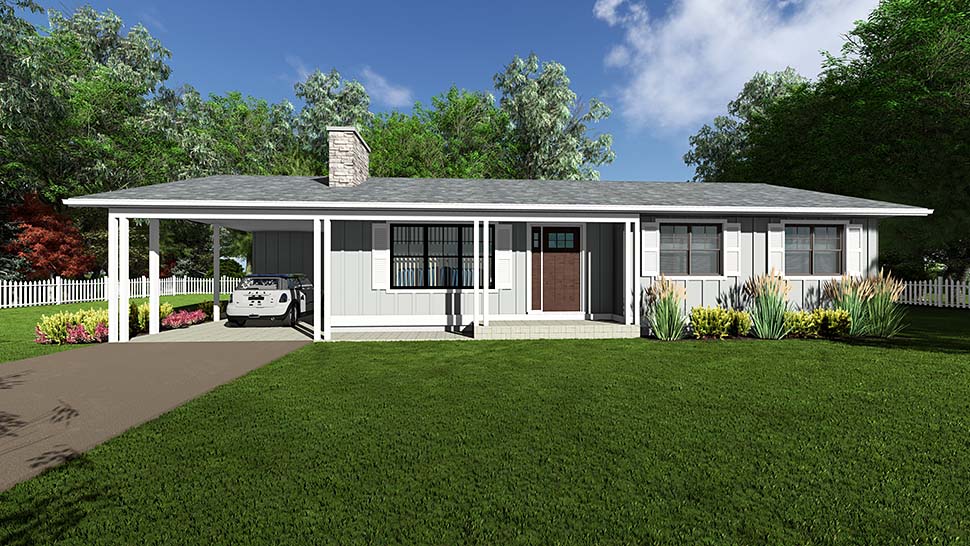 Bungalow, Country, Farmhouse, One-Story, Ranch Plan with 1273 Sq. Ft., 3 Bedrooms, 2 Bathrooms, 1 Car Garage Picture 4