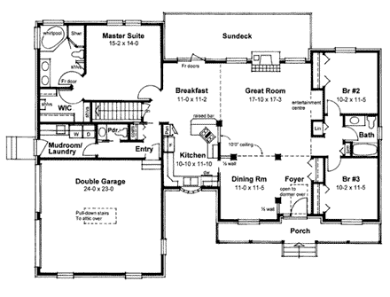 Cape Cod, Country, Southern House Plan 99923 with 3 Beds, 3 Baths, 2 Car Garage First Level Plan