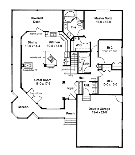 House Plan 99936 with 3 Beds, 2 Baths, 2 Car Garage First Level Plan