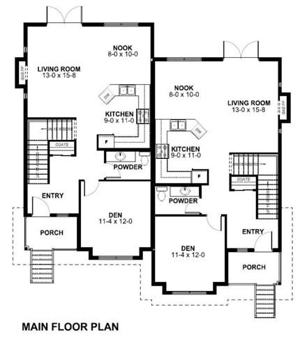 Victorian Multi-Family Plan 99937 with 6 Beds, 6 Baths, 2 Car Garage First Level Plan