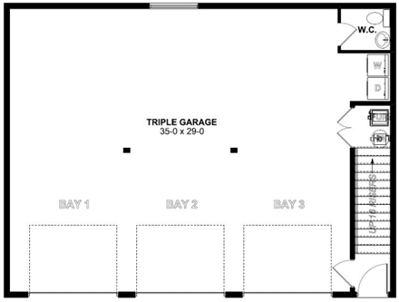 3 Car Garage Apartment Plan 99939 with 2 Beds, 2 Baths First Level Plan