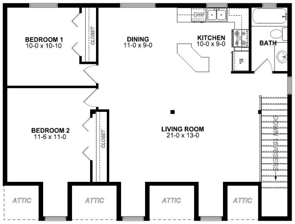 3 Car Garage Apartment Plan 99939 with 2 Beds, 2 Baths Level Two