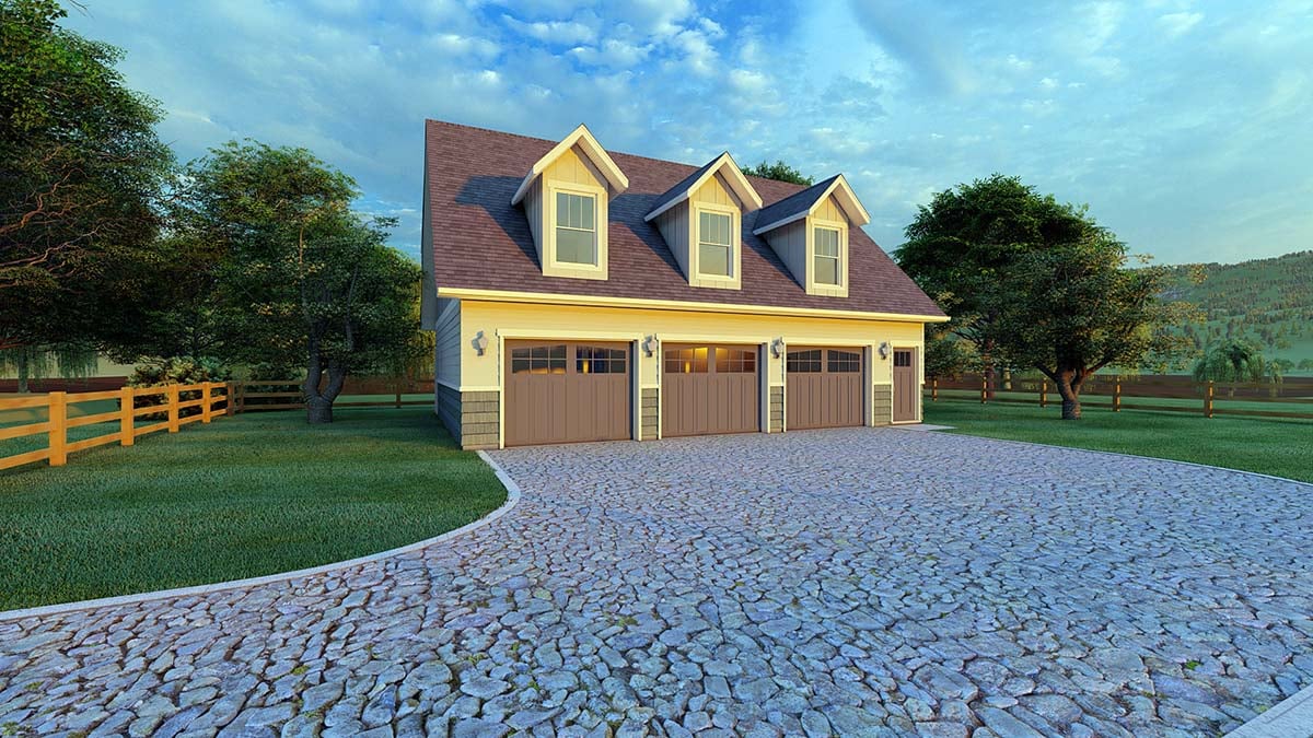 Plan with 1032 Sq. Ft., 2 Bedrooms, 2 Bathrooms, 3 Car Garage Picture 2