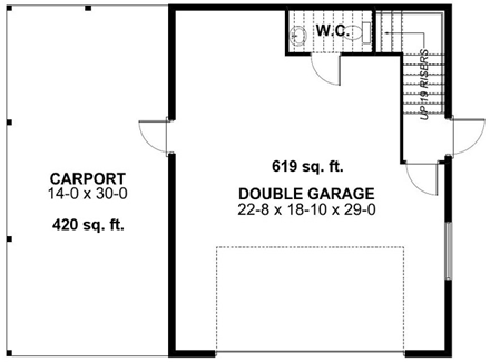 3 Car Garage Apartment Plan 99942 with 1 Beds, 1 Baths First Level Plan