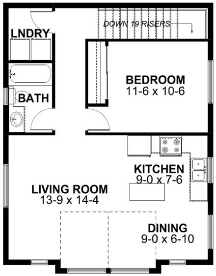 3 Car Garage Apartment Plan 99942 with 1 Beds, 1 Baths Second Level Plan