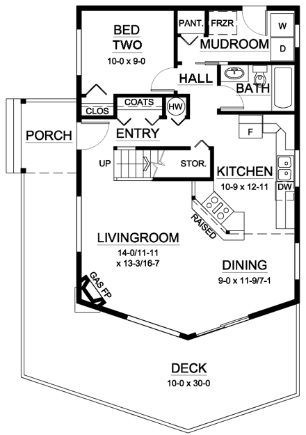 Contemporary House Plan 99946 with 2 Beds, 2 Baths First Level Plan