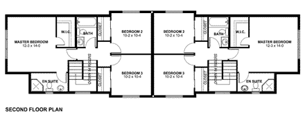 Multi-Family Plan 99952 with 6 Beds, 6 Baths Second Level Plan