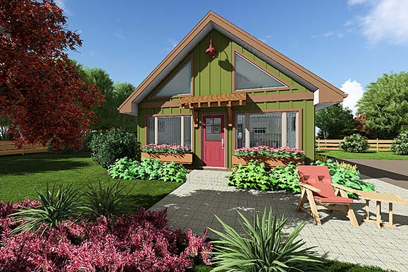 Cabin, Contemporary House Plan 99953 with 2 Beds, 1 Baths Elevation