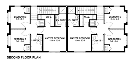 Multi-Family Plan 99955 with 6 Beds, 6 Baths Second Level Plan