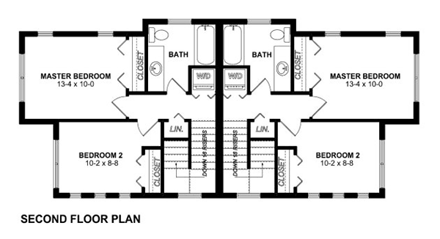 Multi-Family Plan 99956 with 4 Beds, 4 Baths Second Level Plan