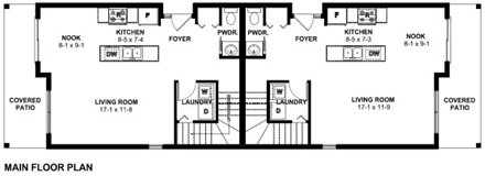 Multi-Family Plan 99957 with 6 Beds, 4 Baths First Level Plan