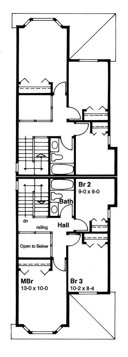 Multi-Family Plan 99959 with 6 Beds, 4 Baths Second Level Plan