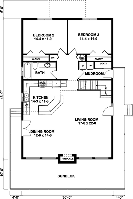 Contemporary House Plan 99962 with 3 Beds, 2 Baths First Level Plan