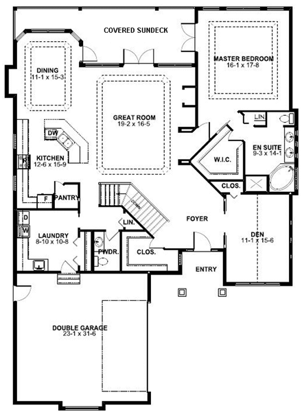 House Plan 99965 with 3 Beds, 3 Baths, 2 Car Garage First Level Plan