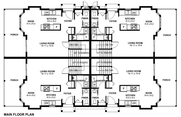Multi-Family Plan 99966 with 12 Beds, 8 Baths Level One