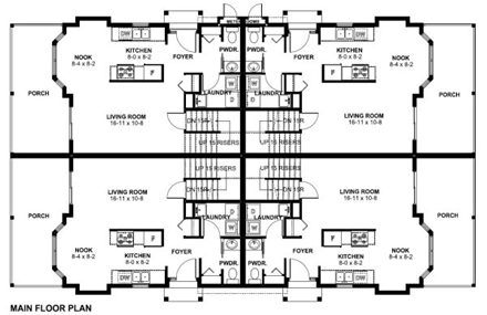 Multi-Family Plan 99966 with 12 Beds, 8 Baths First Level Plan