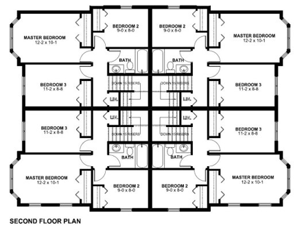 Multi-Family Plan 99966 with 12 Beds, 8 Baths Second Level Plan