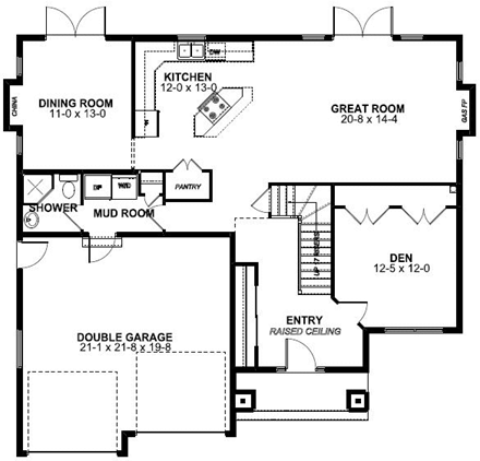 House Plan 99969 with 3 Beds, 3 Baths, 2 Car Garage First Level Plan