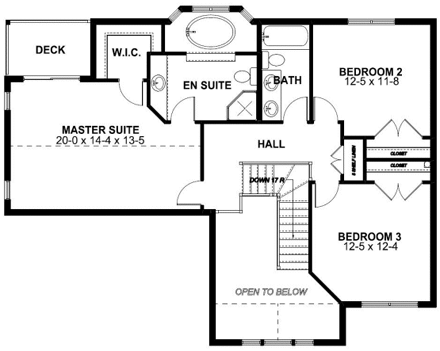 House Plan 99969 with 3 Beds, 3 Baths, 2 Car Garage Second Level Plan