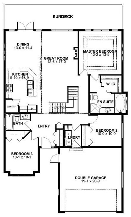 House Plan 99970 with 4 Beds, 3 Baths, 2 Car Garage First Level Plan