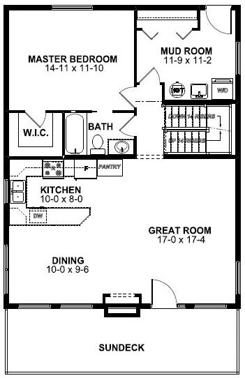 A-Frame House Plan 99975 with 3 Beds, 2 Baths, 1 Car Garage First Level Plan