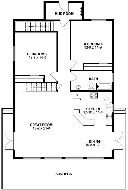 A-Frame House Plan 99976 with 4 Beds, 3 Baths, 2 Car Garage First Level Plan