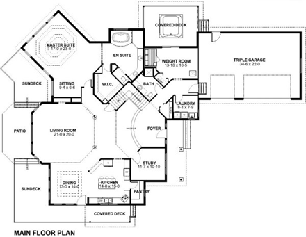 House Plan 99983 with 3 Beds, 4 Baths, 3 Car Garage First Level Plan