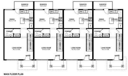Multi-Family Plan 99988 with 8 Beds, 8 Baths First Level Plan