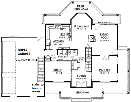 Colonial House Plan 99998 with 3 Beds, 3 Baths, 3 Car Garage First Level Plan