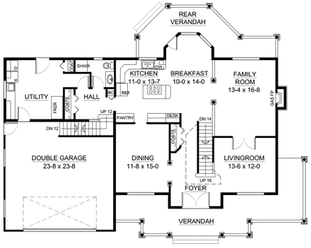 Colonial House Plan 99999 with 4 Beds, 3 Baths, 2 Car Garage First Level Plan