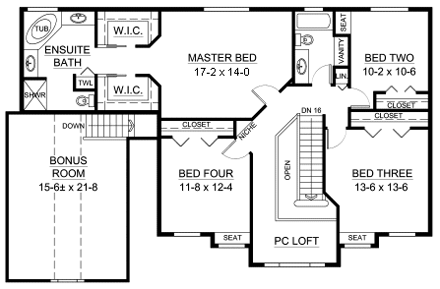 Colonial House Plan 99999 with 4 Beds, 3 Baths, 2 Car Garage Second Level Plan