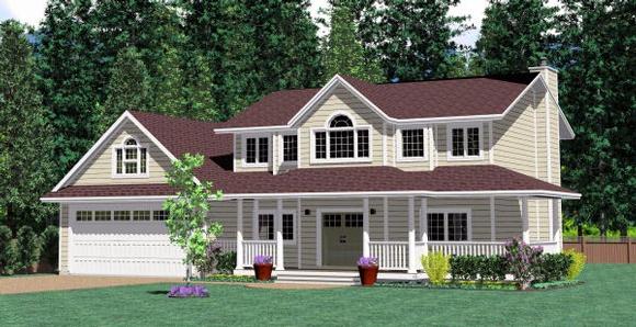 Colonial House Plan 99999 with 4 Beds, 3 Baths, 2 Car Garage Elevation